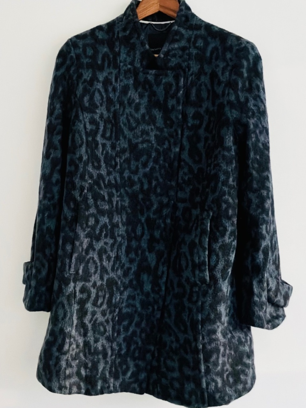 Banana Republic Blue Leopard Printed Wool Blend Coat - Size Small